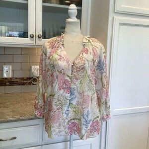 Hester & Orchard Linen Blend Floral Print Women's Top Size Large